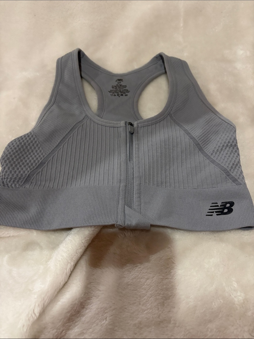 New Balance Light Gray Front-Zip Ribbed Racerback Sports Bra